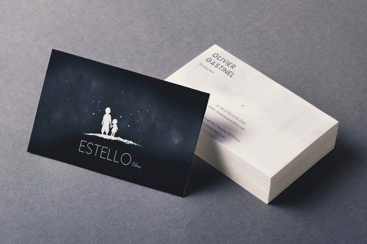 Carte d'affaires production Estello Films à Paris 