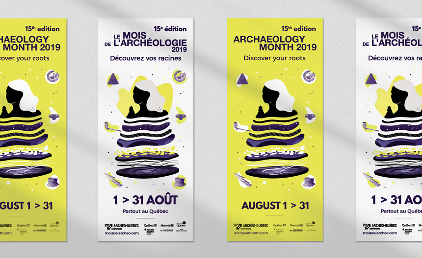 Cartonss anglais français 15e édition du Mois de l'archéologie organisé par Archéo-Québec