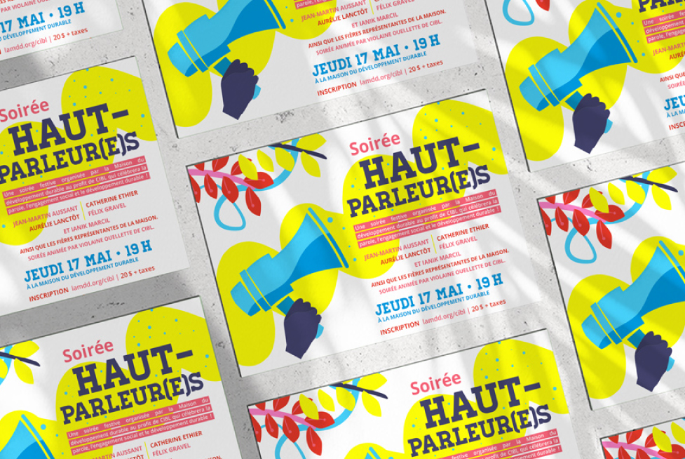 Flyer soirée-bénéfice Haut-parleur(e)s La Maison du développement durable de Montréal