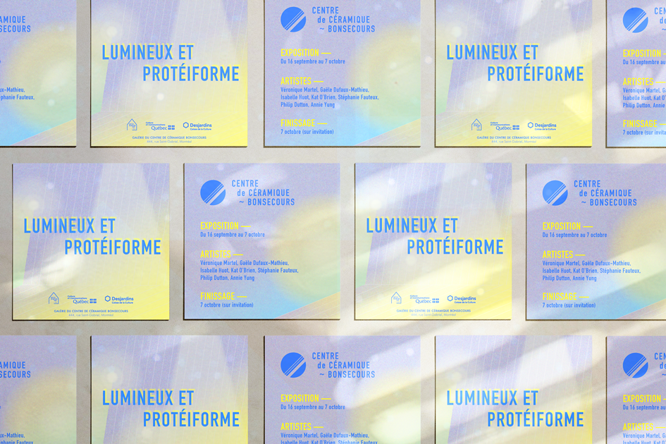 Visuel format carré de l'exposition Lumineux et Protéiforme Centre Céramique Bonsecours Montréal